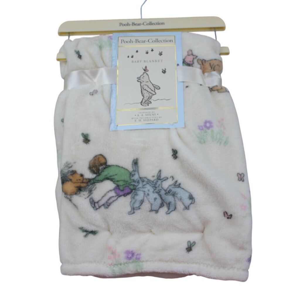 Winnie the Pooh Bear Collection Baby Blanket Fleece Christopher Robin Cream NWT
